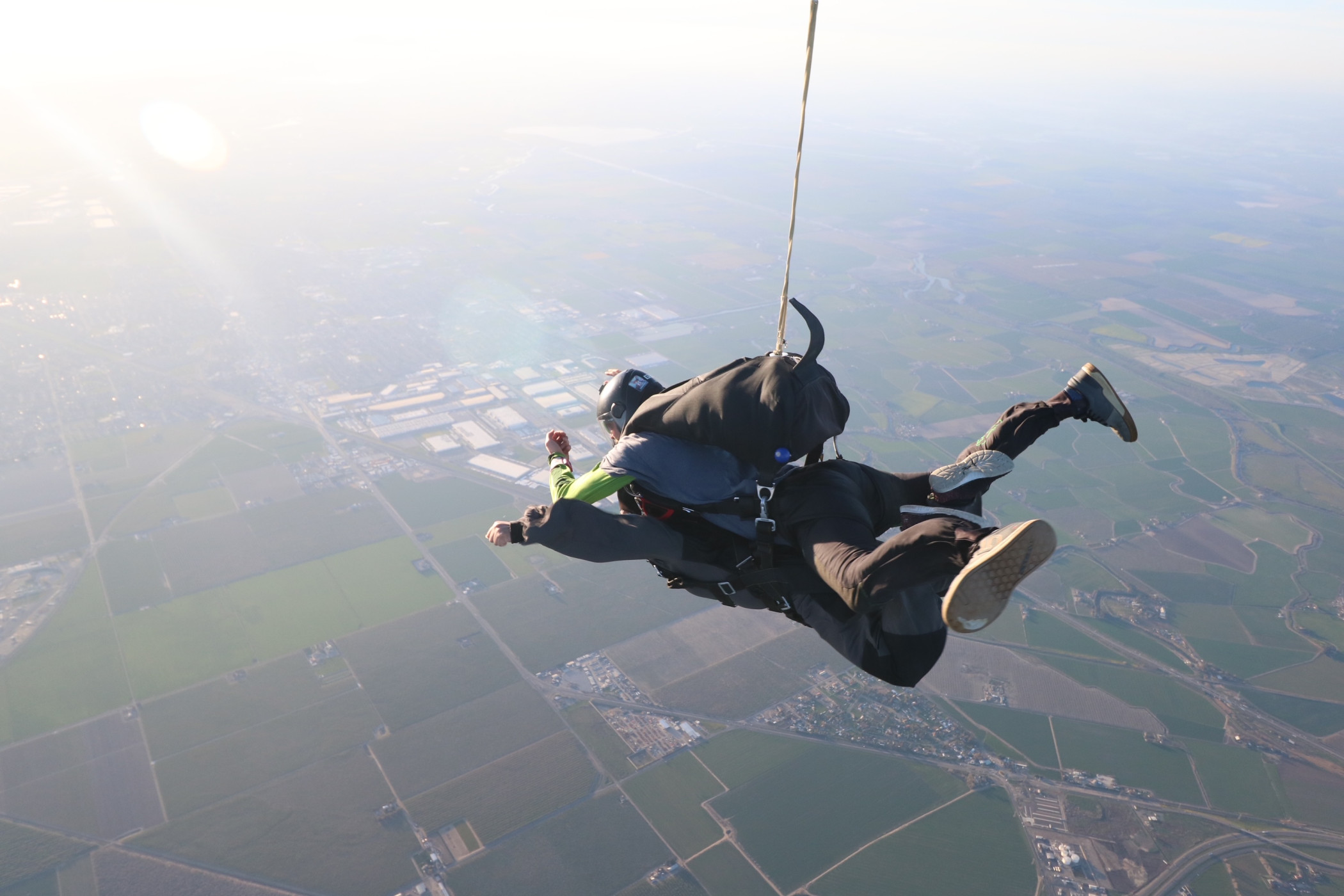 Stunning aerial view during tandem skydiving in San Francisco area, showcasing the beautiful landscape below.