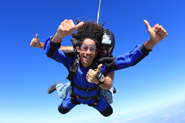 Happy Tandem Skydiving Student in Freefall