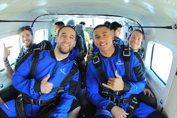 Tandem Skydiving Students in Airplane