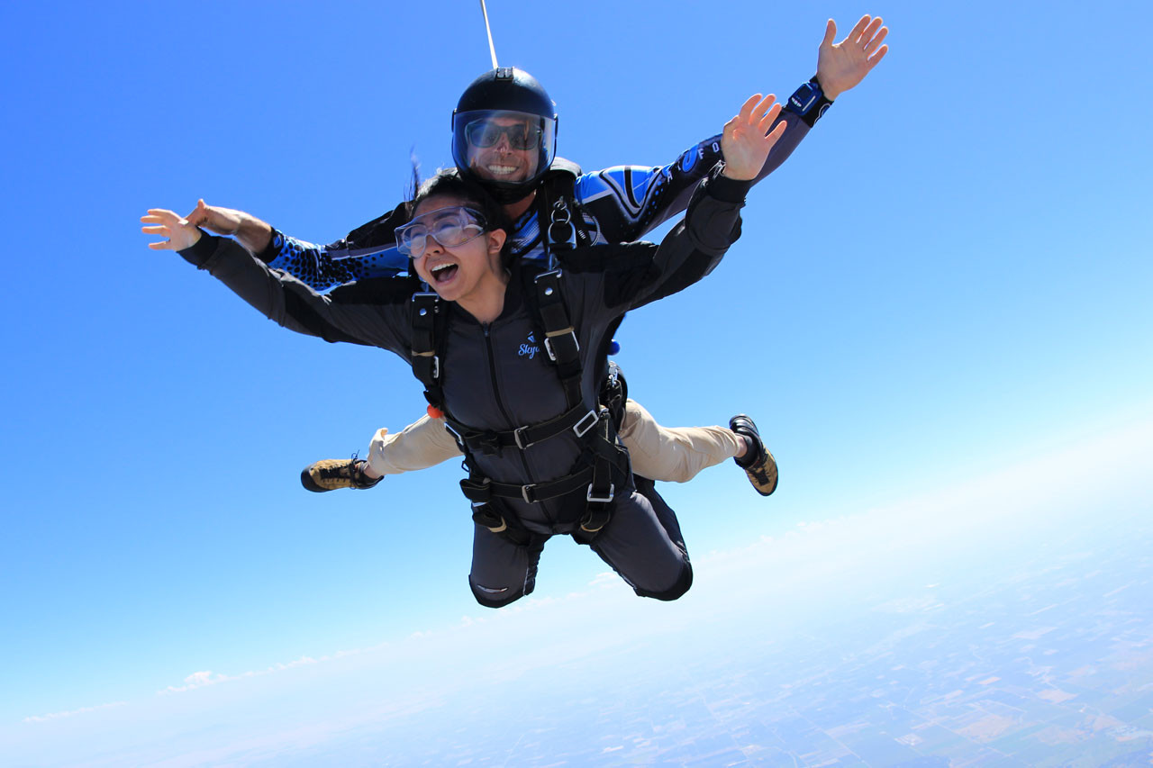 tandem skydivers over san francisco